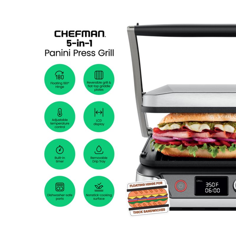 Chefman 5-in-1 Panini Press Sandwich Maker - image 4 of 9