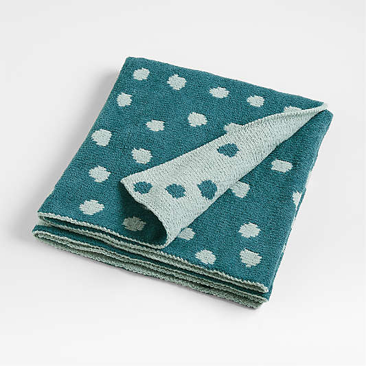 Reversible Blue Chenille Dot Baby Stroller Blanket