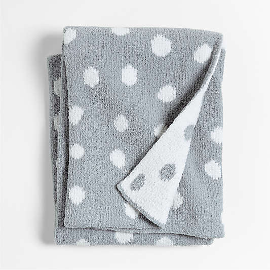 Reversible Mist Blue Chenille Dot Baby Stroller Blanket