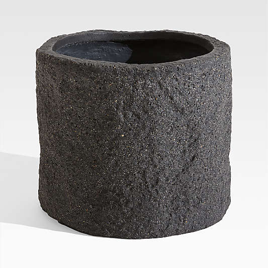 Chesil Small Round Black Slate Faux Stone Planter