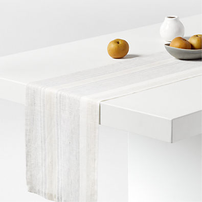 View Chesney Striped Metal Grey Linen Table Runner 90" details