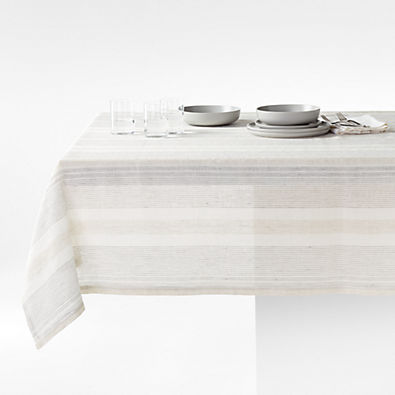 View Chesney Metal Grey Striped Linen Tablecloth 60"x120" details
