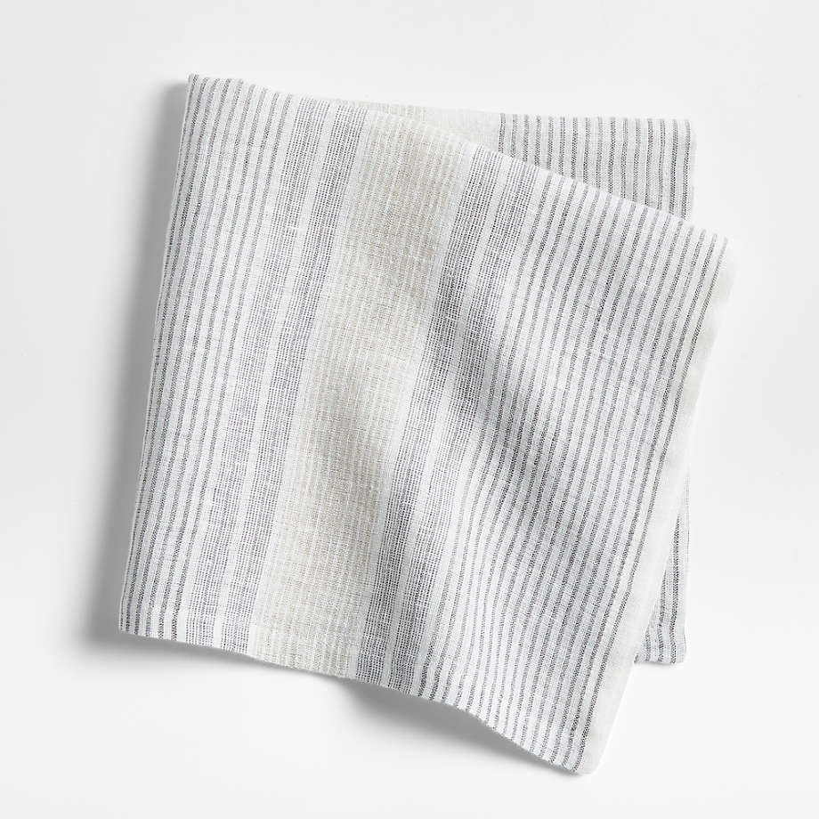 Chesney Metal Grey-Striped Linen Napkin + Reviews | Crate & Barrel