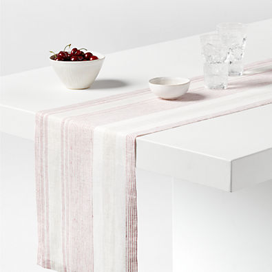 View Chesney Rosewood Striped Linen Table Runner 90" details