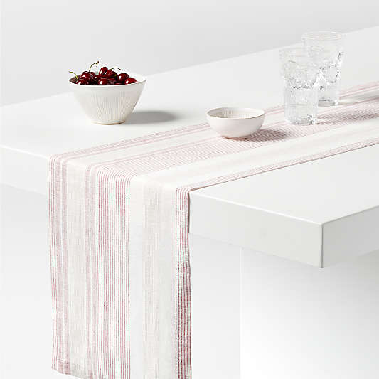 Chesney Rosewood Striped Linen Table Runner 90"