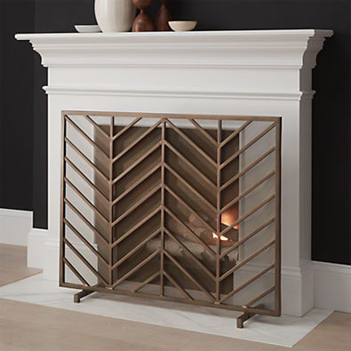 View Chevron Antique Brass Fireplace Screen details