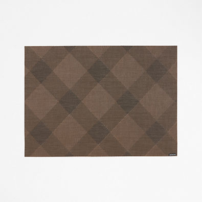View Chilewich ® Rectangular Earth Brown Plaid Easy-Clean Vinyl Placemat details