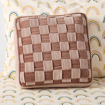 Checkerboard Lilac Rose and Classic Rose Velvet Kids Throw Pillow