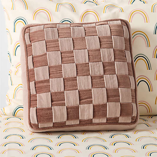 Checkerboard Lilac Rose and Classic Rose Velvet Kids Throw Pillow