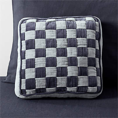 Checkerboard Mist Blue and Deep Indigo Velvet Kids Throw Pillow