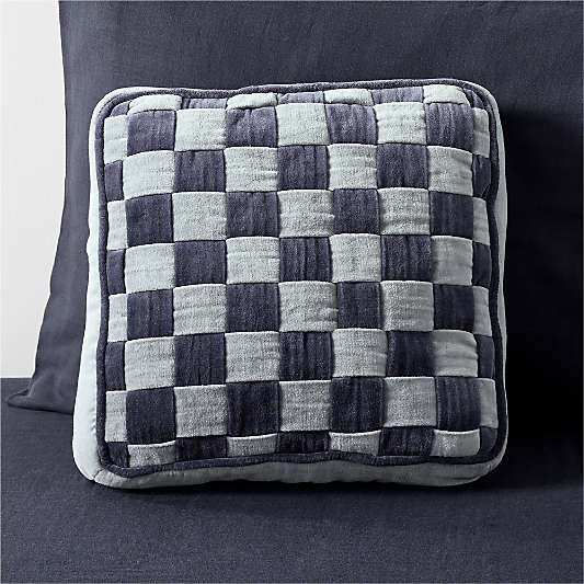 Checkerboard Mist Blue and Deep Indigo Velvet Kids Throw Pillow