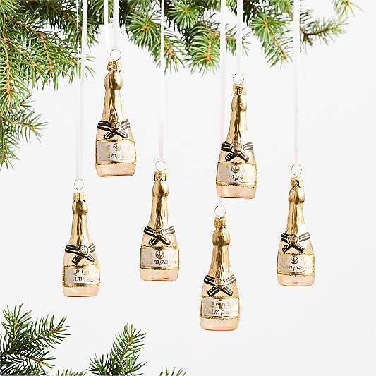 Glass Champagne Bottle Christmas Tree Ornament Set of 6