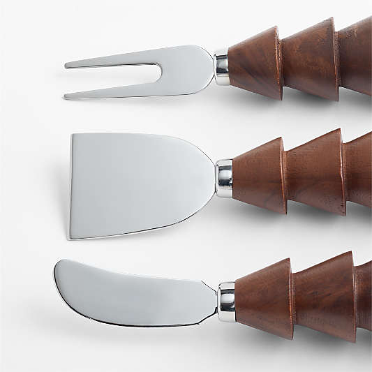 Walnut Finish Tree Cheese Knives, Set of 3
