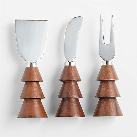Walnut Finish Tree Cheese Knives, Set of 3
