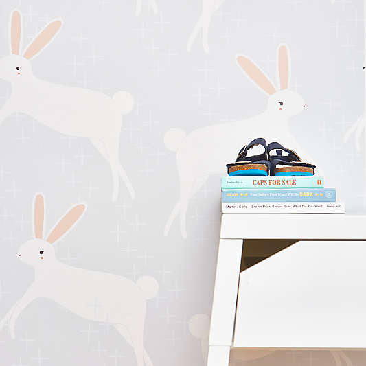 Chasing Paper Grey Leaping Bunnies Peel and Stick Wallpaper