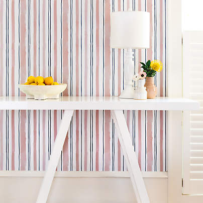 Chasing Paper Navy and Mauve Stripes Peel and Stick Wallpaper 2'x8'