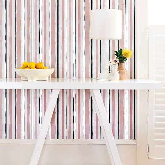 Chasing Paper Navy and Mauve Stripes Peel and Stick Wallpaper