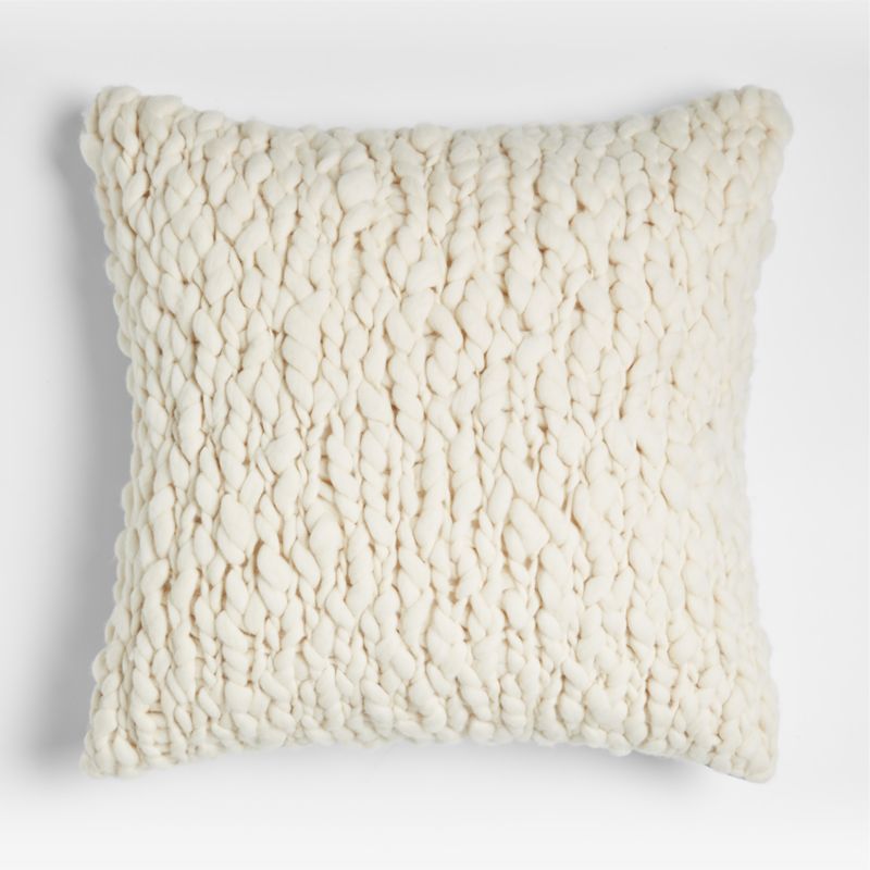 Chunky Knit 23"x23" Square Cream Decorative Throw Pillow with Down