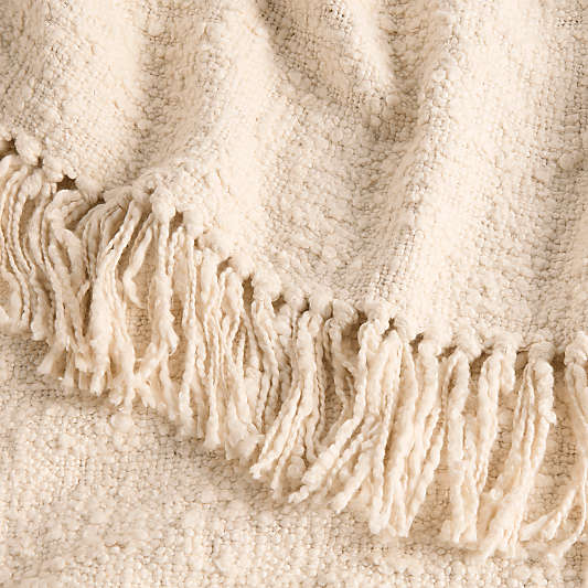 Chunky Cotton Natural Bed Blanket with Fringe 80"x80"