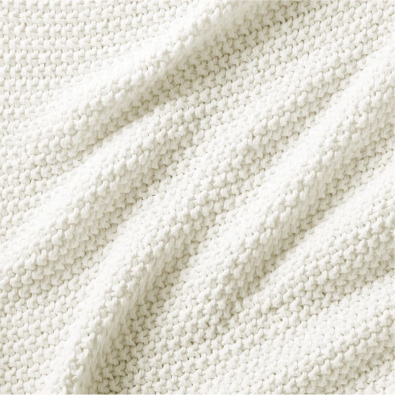 Organic Cotton 80 x80 Bright White Chunky Hand Knit Bed Throw Blanket Crate Barrel