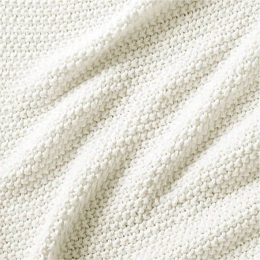 Organic Cotton 80"x80" Bright White Chunky Hand-Knit Bed Throw Blanket