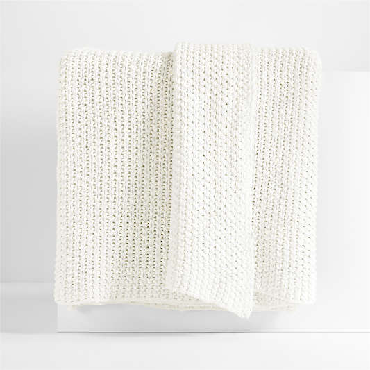 Organic Cotton 80"x80" Bright White Chunky Knit Bed Throw Blanket