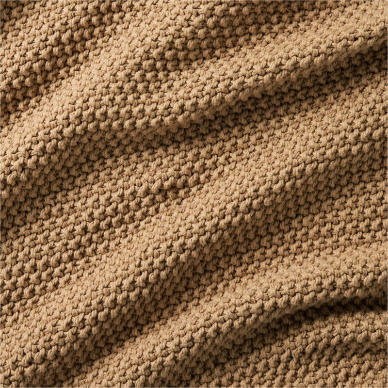 Organic Cotton 80"x80" Camel Brown Chunky Hand-Knit Bed Throw Blanket - image 7 of 8