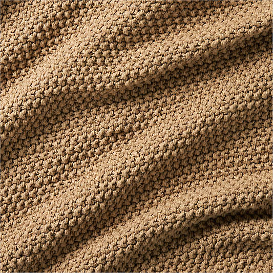 Organic Cotton 80"x80" Camel Brown Chunky Hand-Knit Bed Throw Blanket