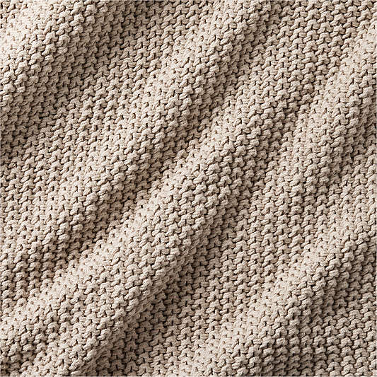 Organic Cotton 80"x80" Sand Beige Chunky Hand-Knit Bed Throw Blanket