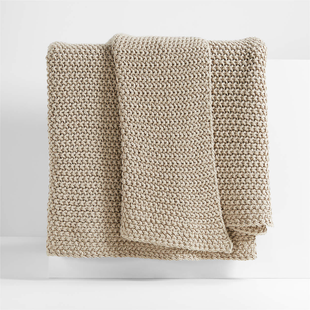 Organic Cotton 80"x80" Sand Beige Chunky Knit Bed Throw Blanket