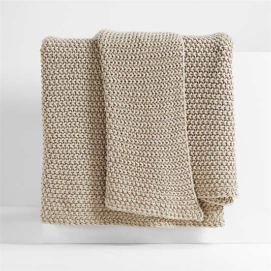 Organic Cotton 80"x80" Sand Beige Chunky Knit Bed Throw Blanket