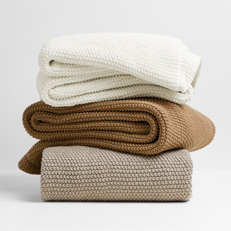 Organic Cotton 80 x80 Chunky Knit Bed Throw Blankets Crate Barrel