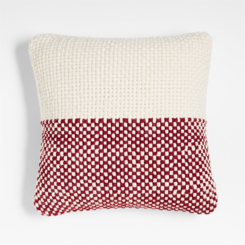 Luminous Red and Arctic Ivory Chunky Knit 20"x20" Holiday Throw Pillow