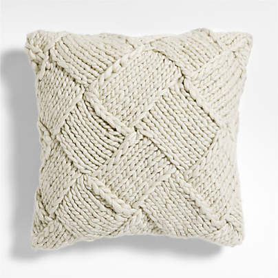 Chunky Melange Wool Knit 23"x23" Arctic Ivory Throw Pillow with Feather Insert