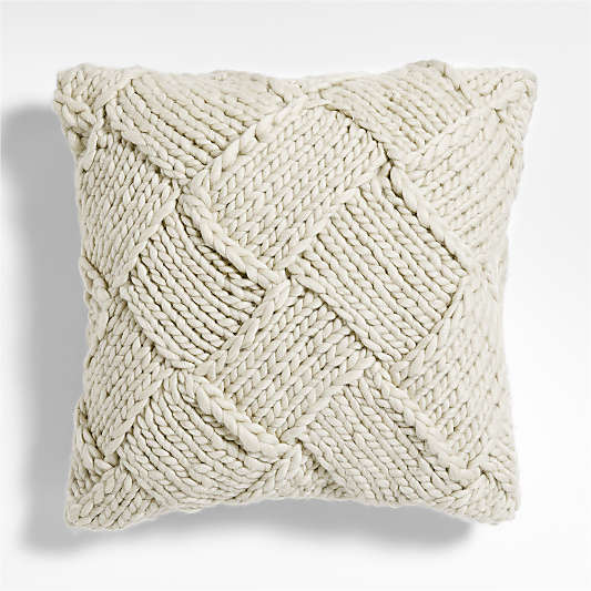 Chunky Melange Wool Knit 23"x23" Arctic Ivory Throw Pillow