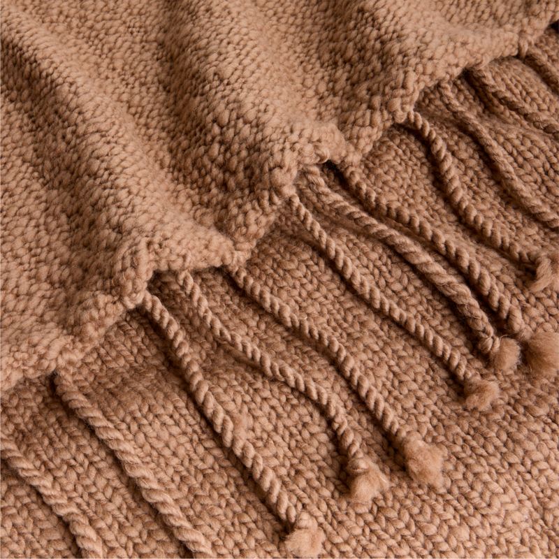 Chunky Wool Fringe Knit 70"x55" Camel Tan Throw Blanket - image 3 of 4