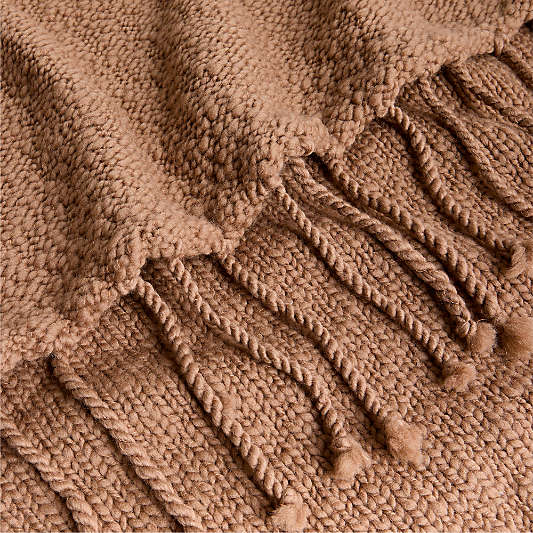 Chunky Wool Fringe Knit 70"x55" Camel Tan Throw Blanket