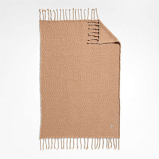 Chunky Wool Fringe Knit 70"x55" Camel Tan Throw Blanket