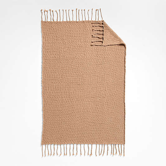 Chunky Wool Fringe Knit 70"x55" Camel Tan Throw Blanket