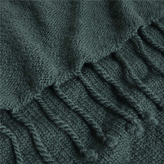 Chunky Wool Fringe Knit 70"x55" Spruce Green Throw Blanket