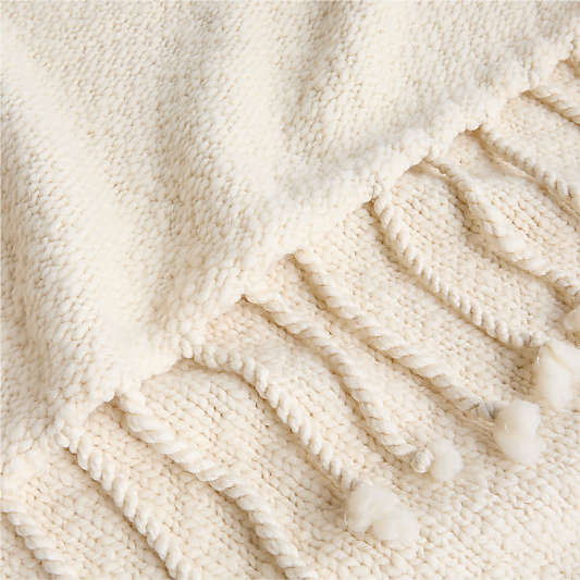 Chunky Wool Fringe Knit 70"x55" Travertine Beige Throw Blanket