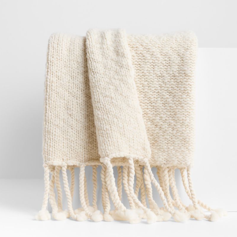 Viewing product image Chunky Wool Fringe Knit 70"x55" Travertine Beige Throw Blanket - image 1 of 5