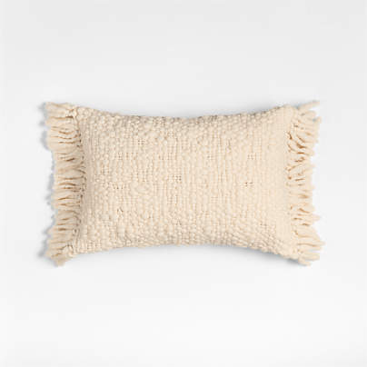 Chunky Woven Wool Fringe 22"x15" Arctic Ivory Throw Pillow with Feather Insert