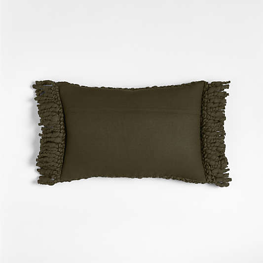 Chunky Woven Wool Fringe 22"x15" Burnt Green Throw Pillow Cover