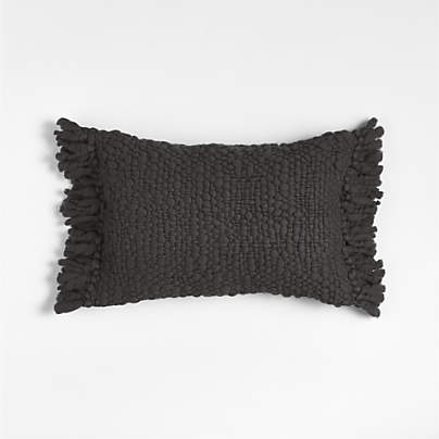 Chunky Woven Wool Fringe 22"x15" Storm Grey Throw Pillow Cover