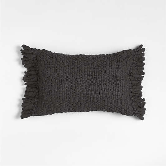 Chunky Woven Wool Fringe 22"x15" Storm Grey Throw Pillow with Down-Alternative Insert