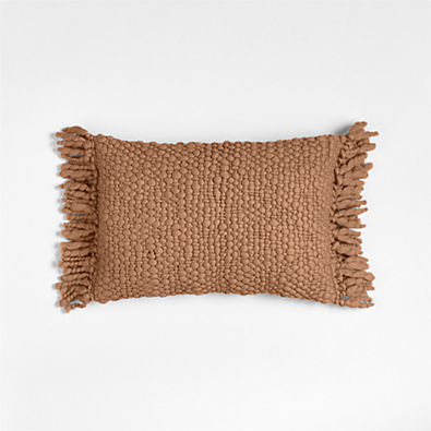 View Chunky Woven Wool Fringe 22"x15" Sierra Tan Throw Pillow with Down-Alternative Insert details