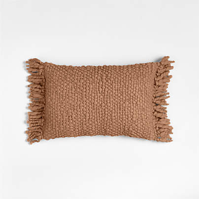 Chunky Woven Wool Fringe 22"x15" Sierra Tan Throw Pillow with Feather Insert
