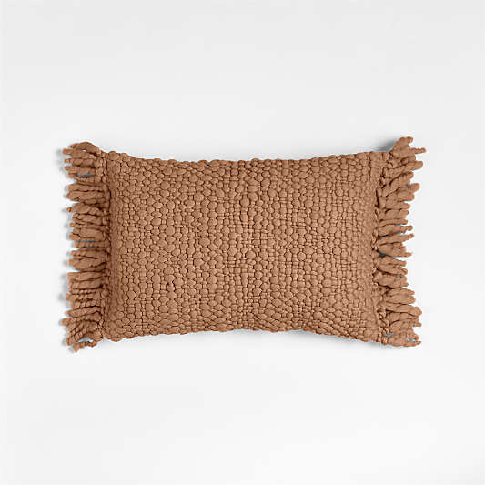 Chunky Woven Wool Fringe 22"x15" Sierra Tan Throw Pillow with Down-Alternative Insert