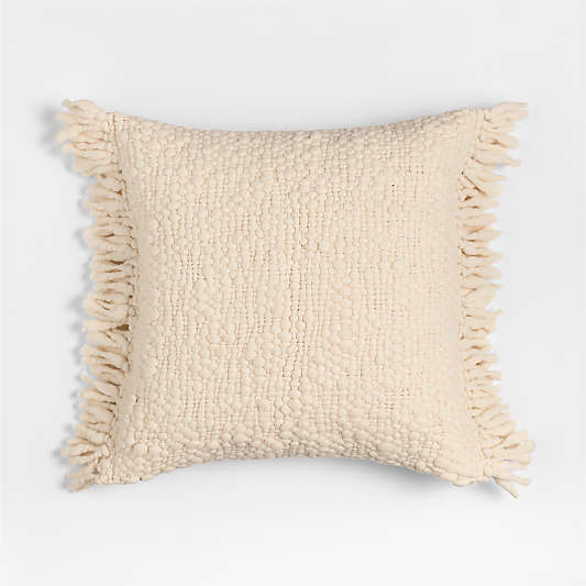 Chunky Woven Wool Fringe 23"x23" Arctic Ivory Throw Pillow with Feather Insert